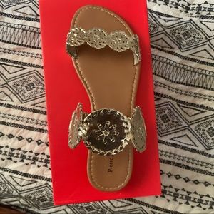 Pierre Dumas gold double strap sandal size 7 1/2